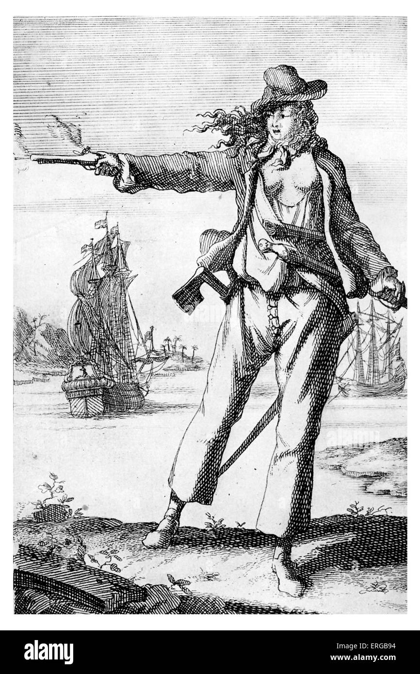 Mary Read  -Irish female pirate. Firing a pistol.  Worked in the Caribbean region. 8 March  1702 –   c. April  1782 Stock Photo