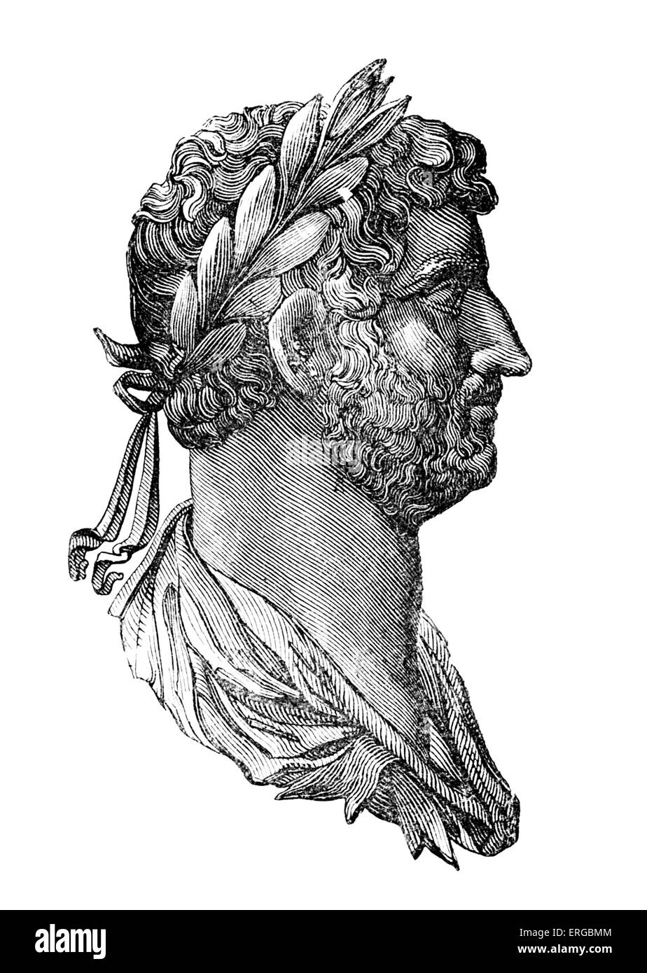 Hadrian - Roman Emperor. Taken from a copper coin in the British Museum. Roman Emperor from 117 to 138, b. January 76 - d. July Stock Photo