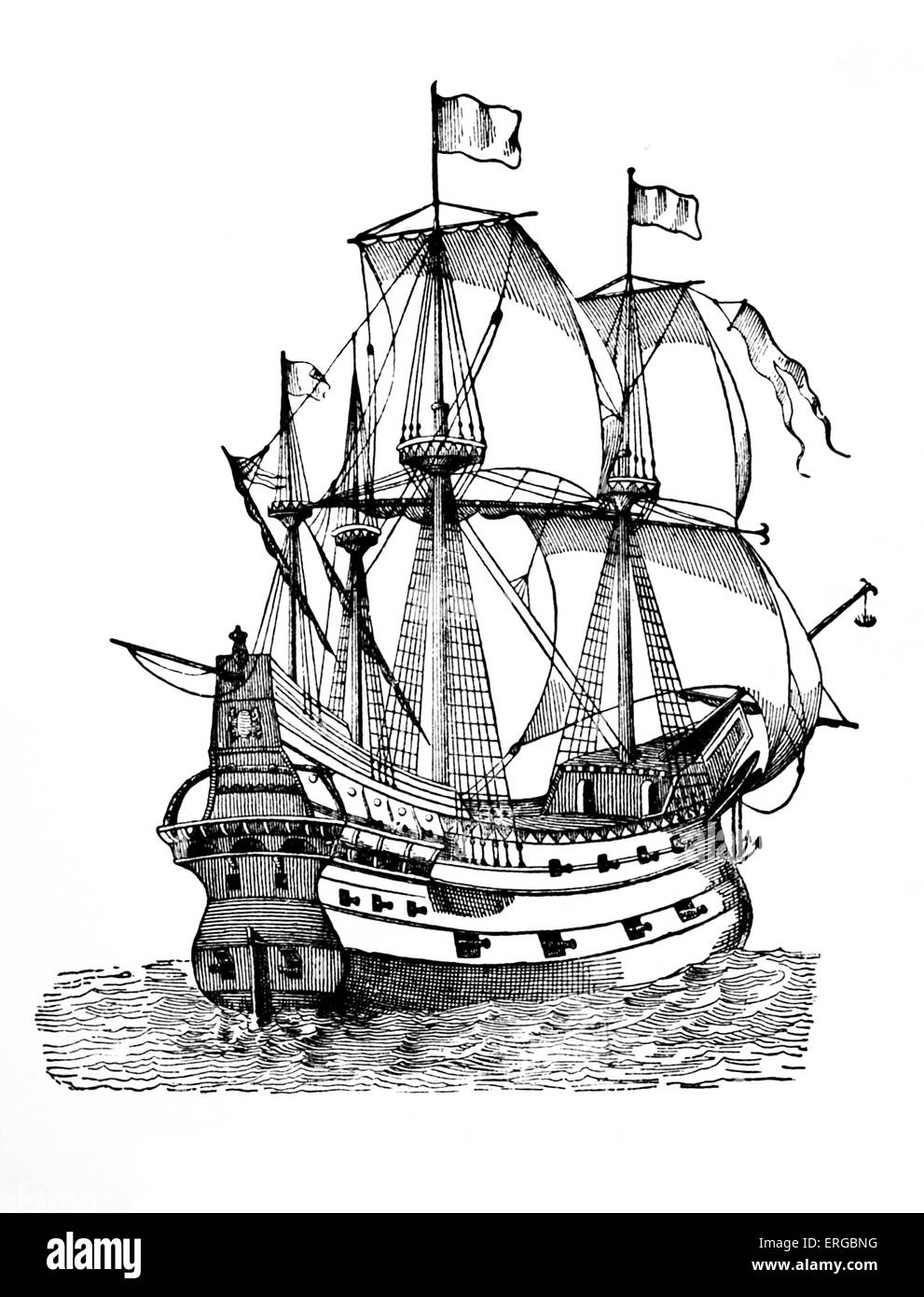Galleon - 15th century. Ship used by pirates. Stock Photo
