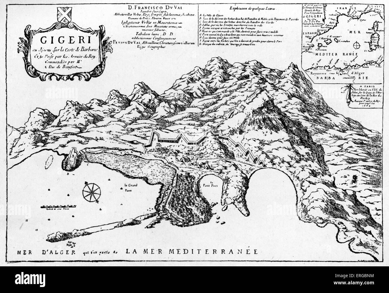 Jijel in 1664. Jijel Province in north eastern Algeria.  Backdrop for the Barbary corsairs. Stock Photo