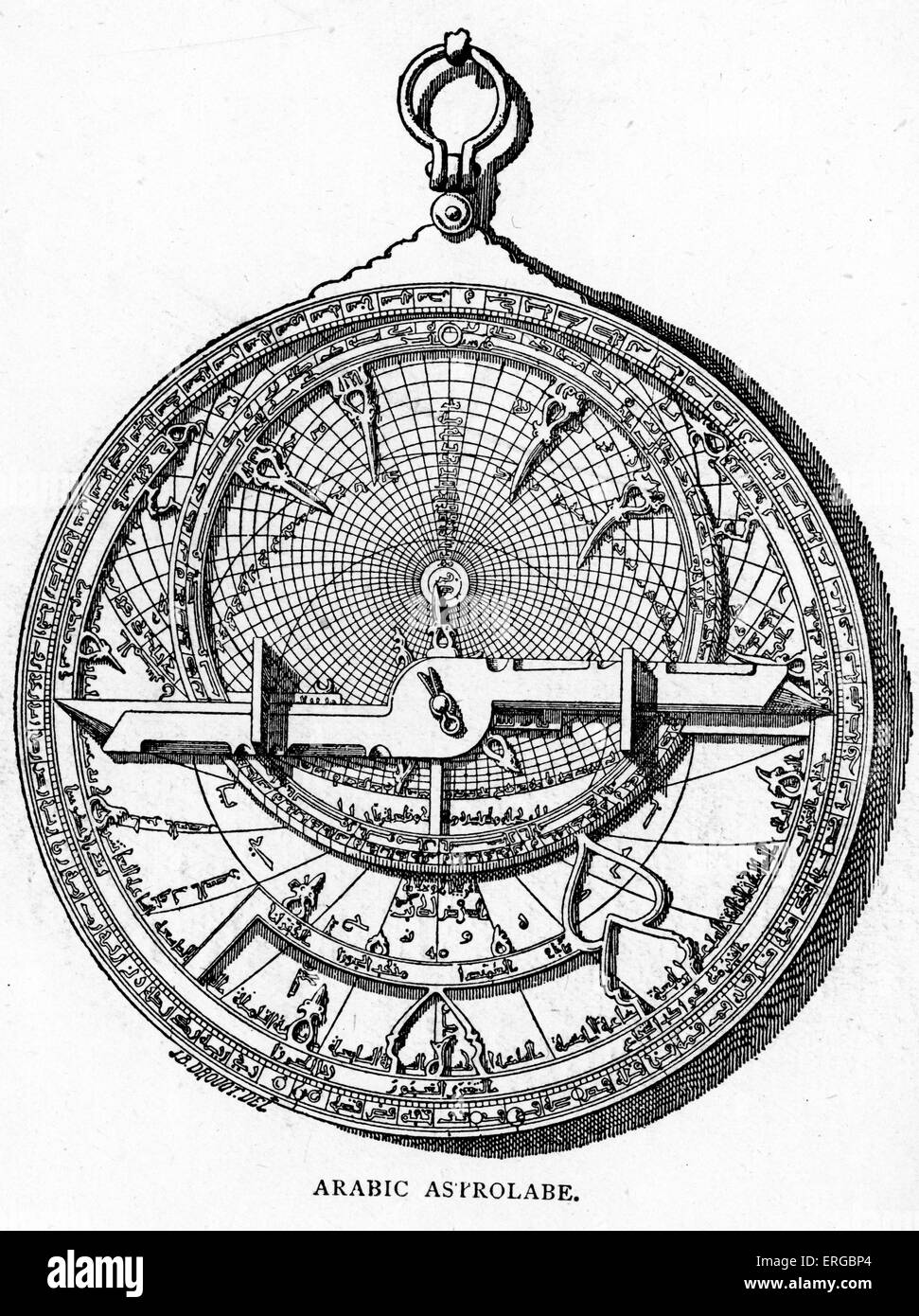 Arabic Astrolabe. Instrument  historically used by astronomers and  navigators to locate  the positions of the Sun, Moon, Stock Photo
