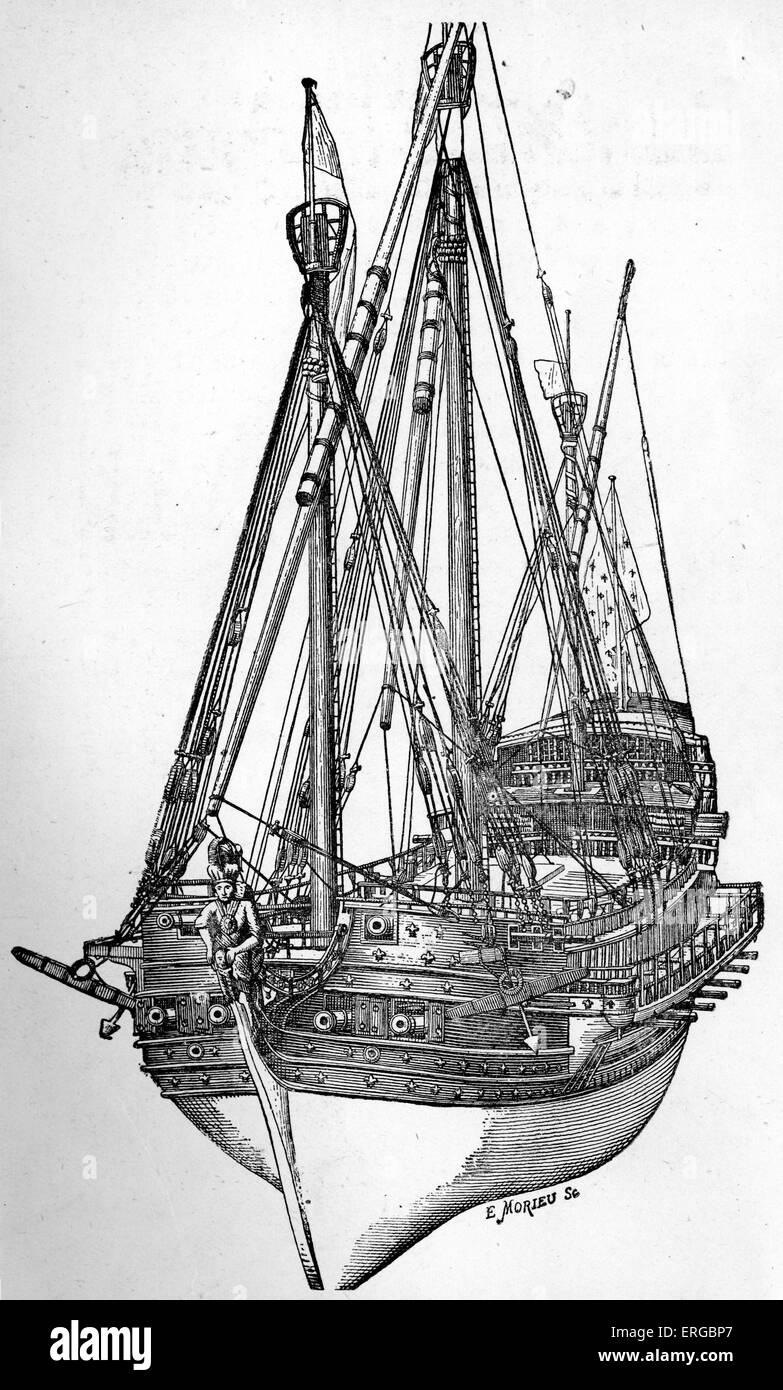 Galleass - 17th century ship. Developed from large merchant galleys, used for military use. Stock Photo