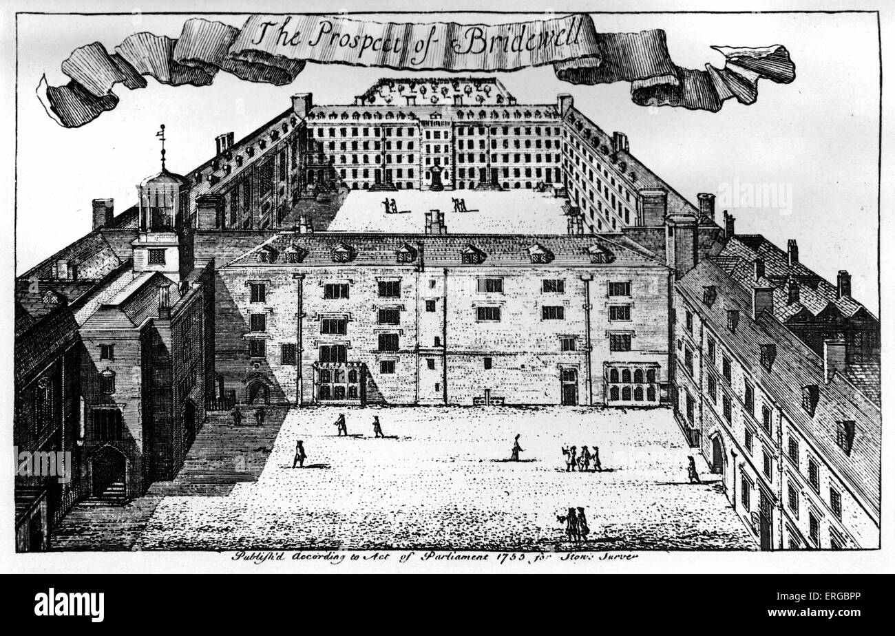 Bridewell Prison and Hospital, London. Created in 1556 by City of London, on site of Bridewell Palace. Closed in 1856. From