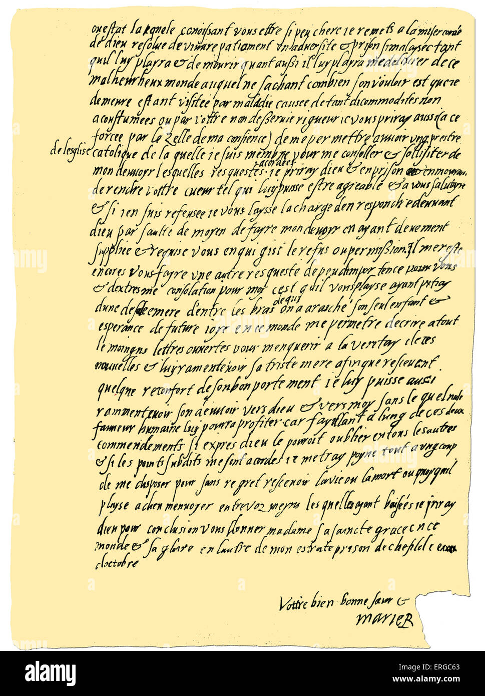 Queen Letters Autograph: Letter from Mary Queen of Scots in French to Queen Stock ...