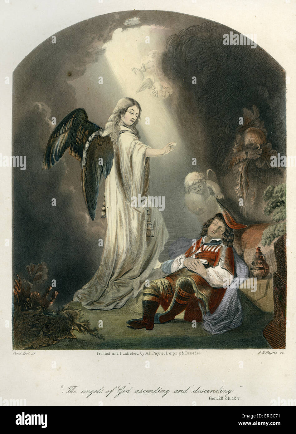 The angel comes to Jacob in his dream at Bethel. Caption 'The angel of