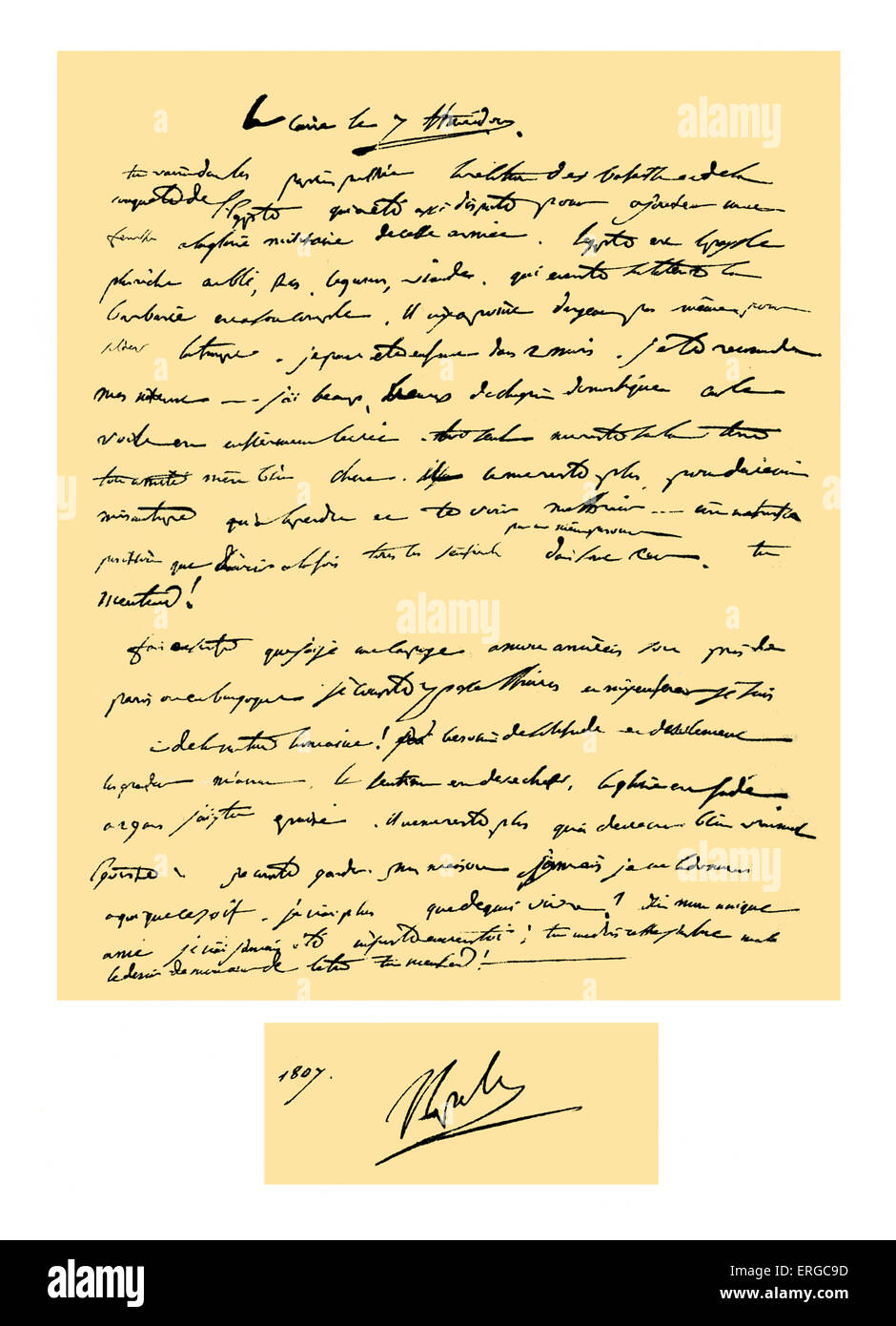 Autograph: Letter written by Napoleon Bonaparte , Emperor of France, when in command of the French expedition to Egypt, to his Stock Photo