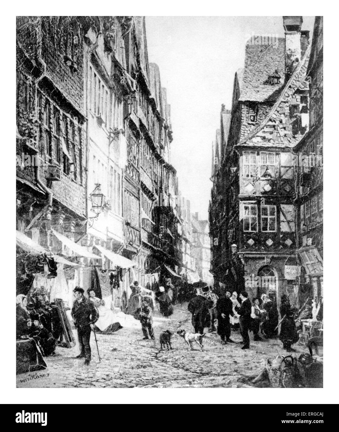 The Ghetto in Frankfurt. Tint after a painting by Wilhelm von Hanno, German painter 1826–1882 Stock Photo