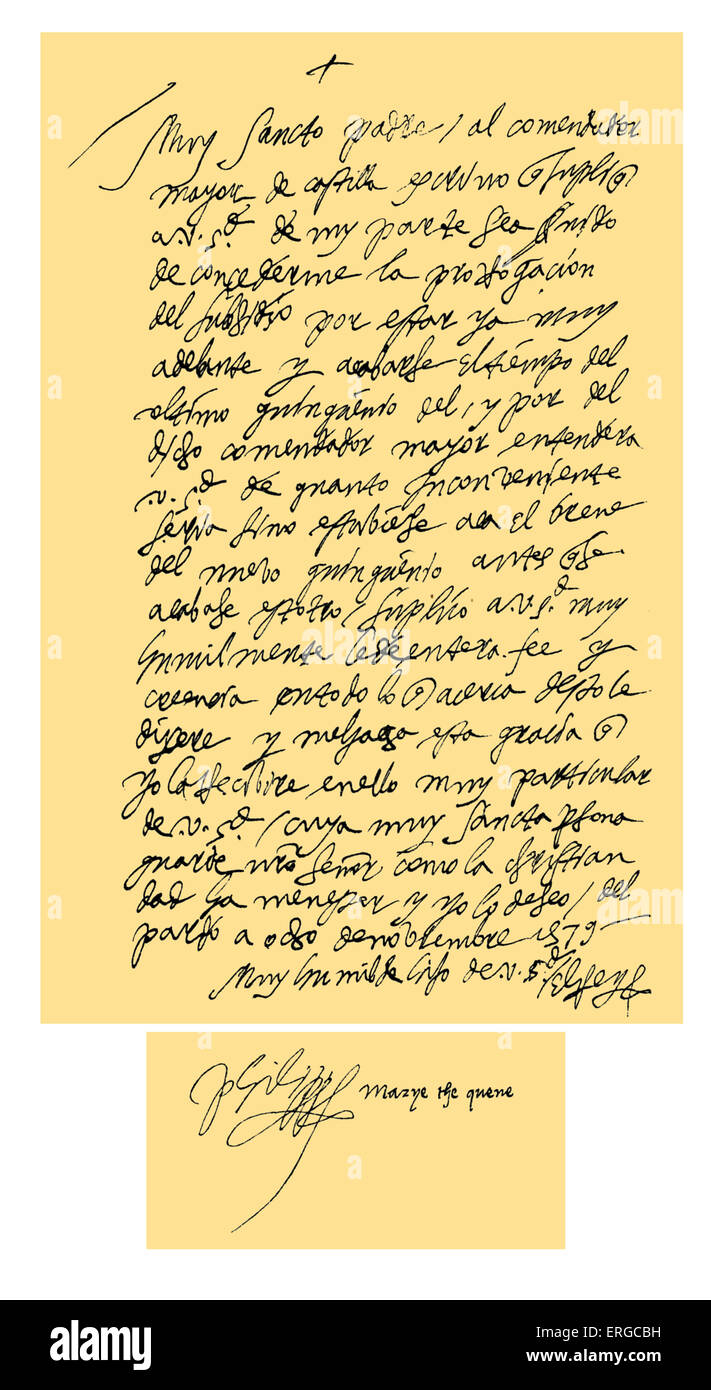 Autograph: Letter from Philip II of Spain to Pope Gregory XIII. Philip begs that Pope Gregory XIII grant a delay for the payment of a subsidy and that he give credence to the Comendador Mayor of Castille in all that has to say in this regard. 8 November 1579. Signatures (detached): Philip II and Queen Mary his wife, appended to an order to the Justices of Norfolk 'for the good government of their majesties loving subjects within the same shire'. King of Spain, Portugal, Naples, Sicily and England, 21 May 1527 – 13 September 1598. Source: British Museum. Stock Photo