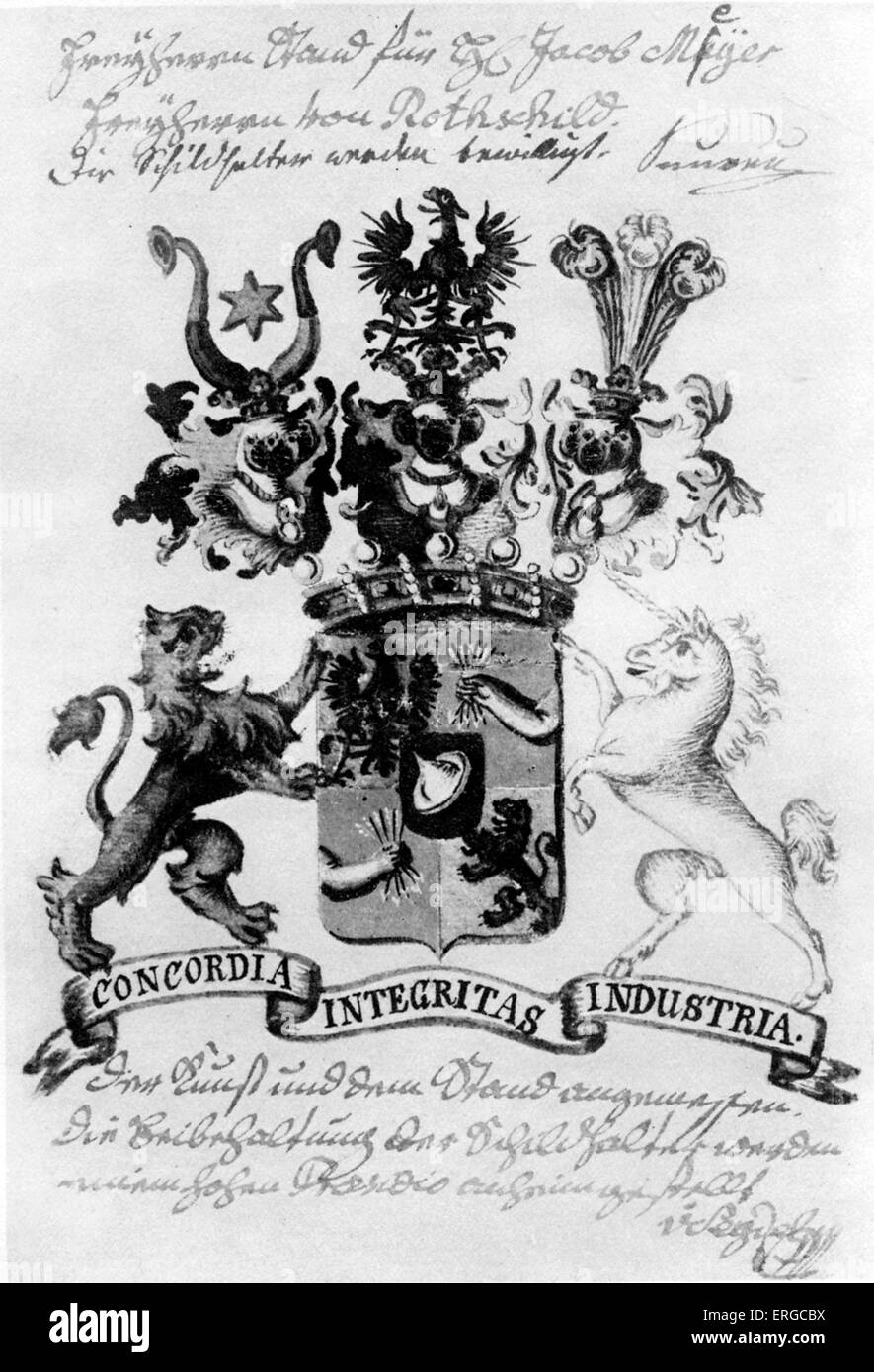 The Baronial Coat of Arms of the Rothschild Family, granted in 1822. Stock Photo