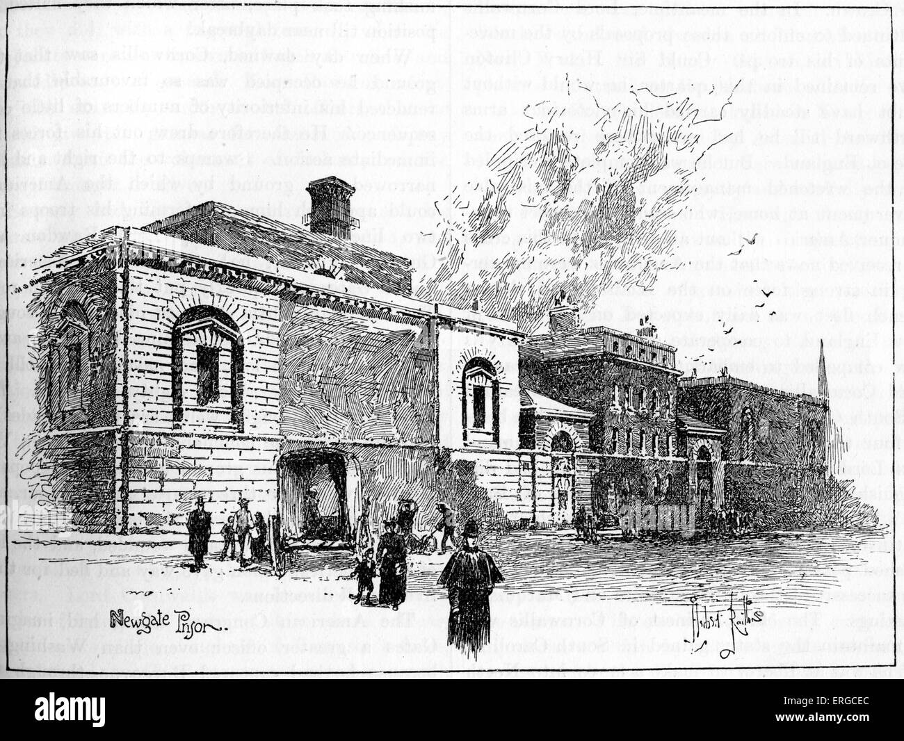 Newgate Prison, London, 1900. Corner of Newgate Street and Old Bailey. Possible beginnings in 12th century. Destroyed by riots Stock Photo