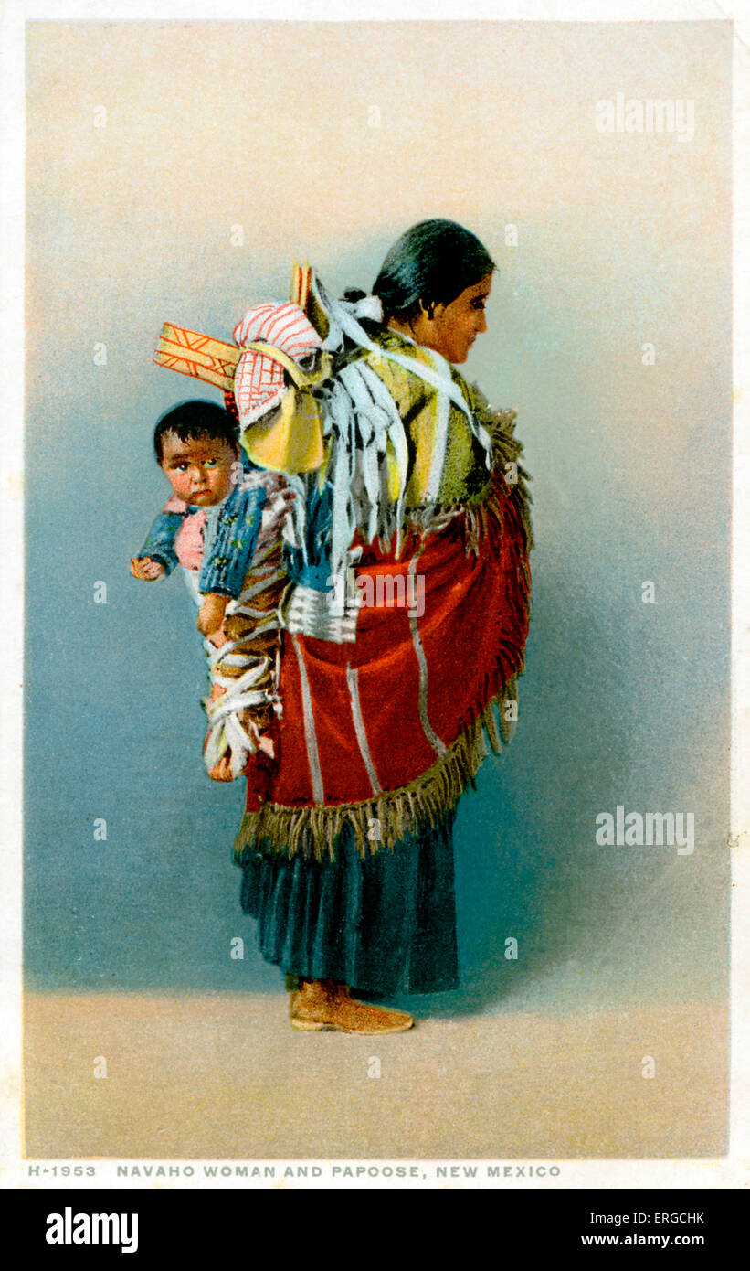 Navaho woman and papoose, New Mexico. Produced by Detroit Publishing Co. Stock Photo