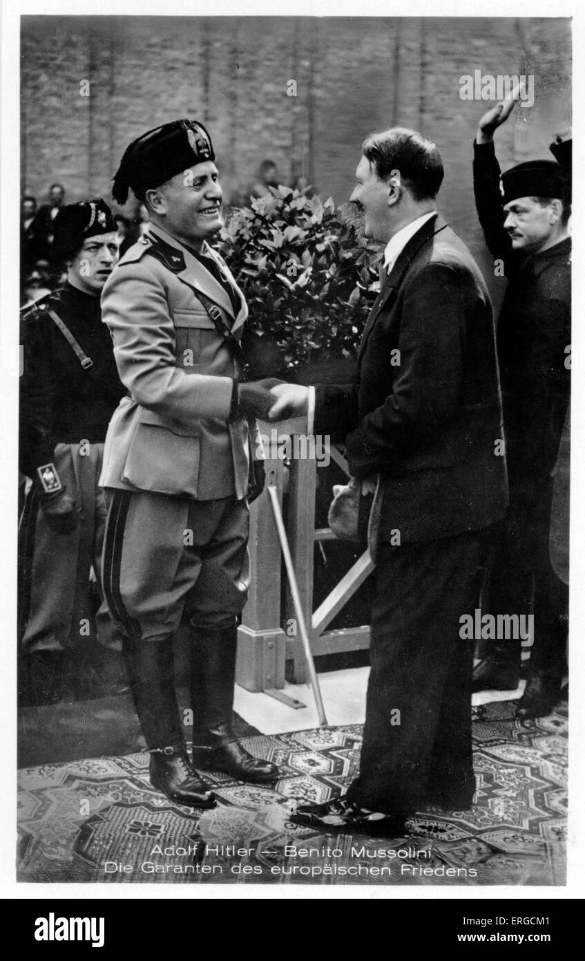 Adolf Hitler and Benito Mussolini. AF: Austrian-born German politician and the leader of the National Socialist German Workers Stock Photo