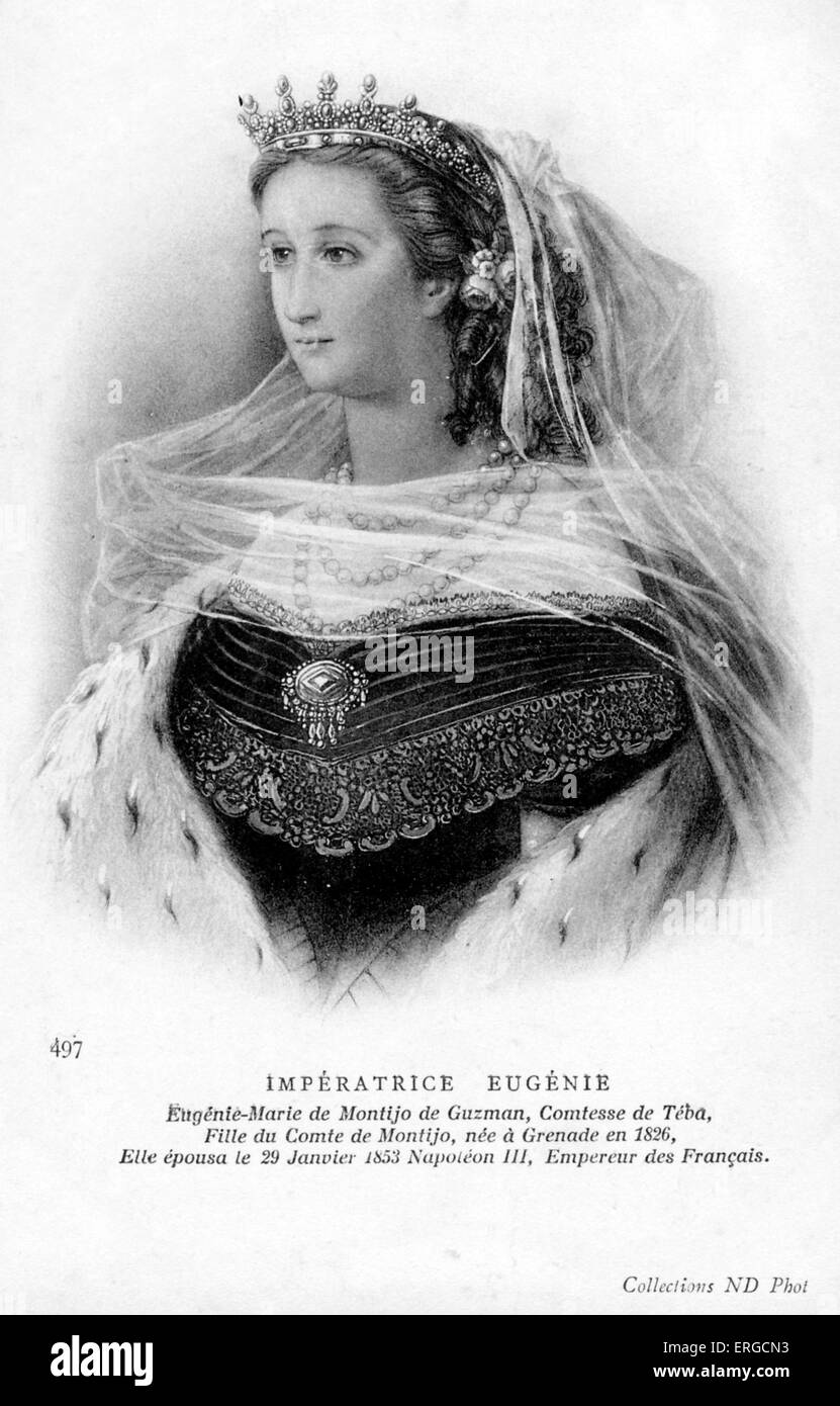 Empress Consort Eugenie of Montijo - portrait. Wife of Napoleon III from 1853 - 1871: 5 May 1826 – 11 July 1920. Caption reads: Stock Photo