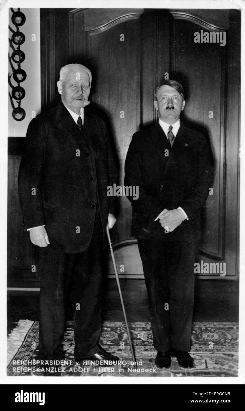 Hindenberg and Hitler in Neudeck. Hitler: Austrian-born German politician and the leader of the National Socialist German Stock Photo