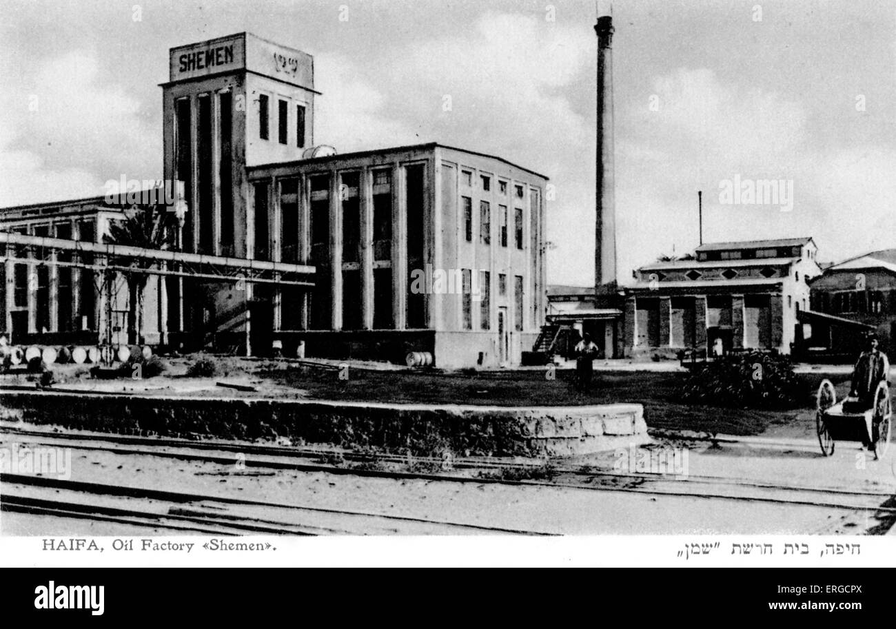 Haifa, Oil factory 'Shemen'.  Early twentieth century photograph Stock Photo