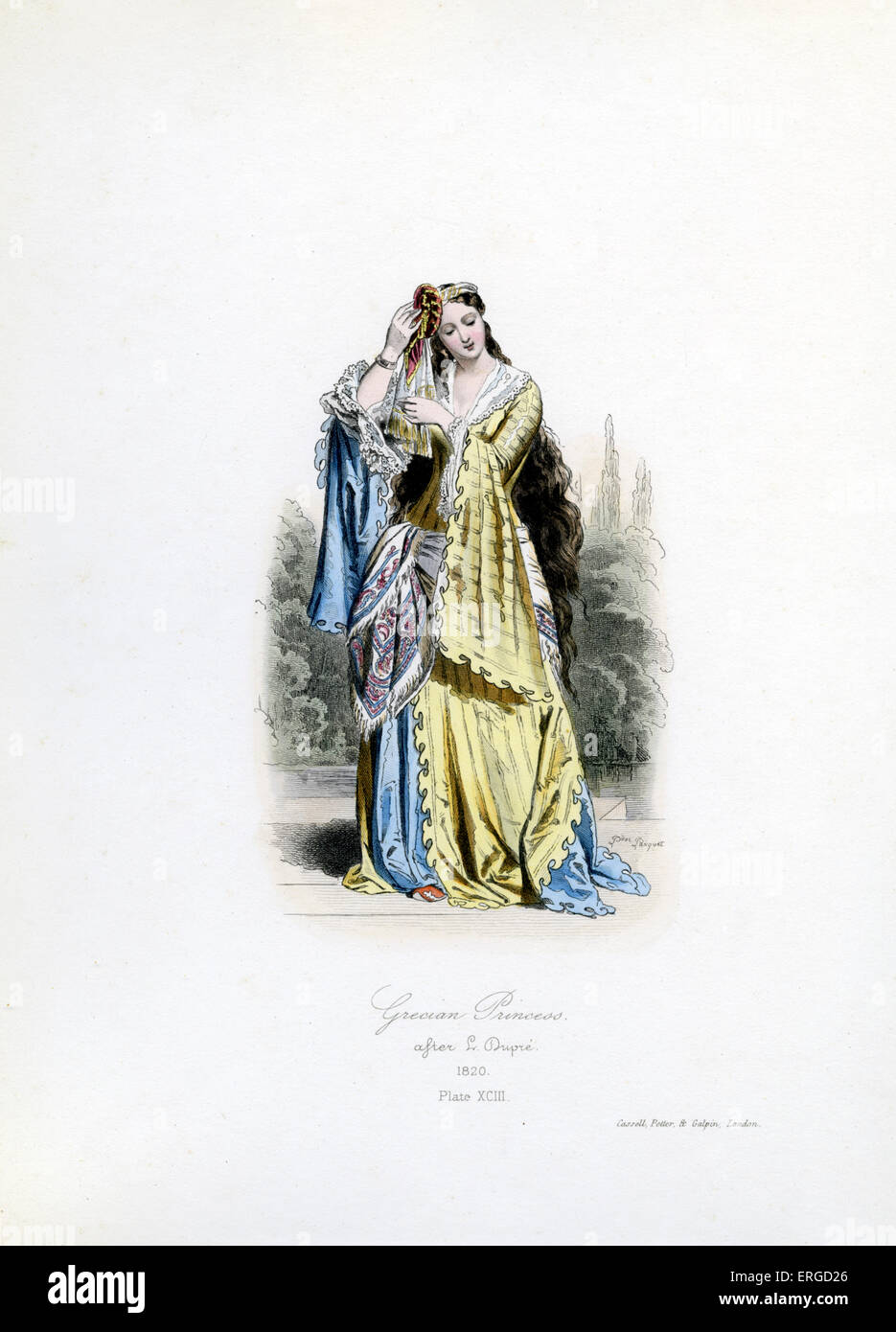 Grecian princess, 1820 - from engraving by Polidor Pauquet after L. Dupré. Plate XCIII. Stock Photo