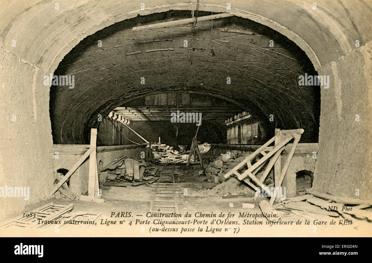 Paris Metro - construction of Gare de l'Est underground station for Line  no. 4 that runs from Porte Clignancourt to Porte Stock Photo - Alamy