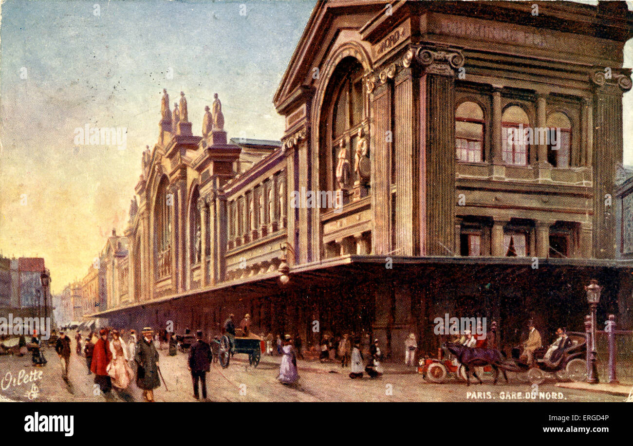 Gare du Nord, Paris. Early 20th century.  Constructed in 1863 by the architect Hittorff. 'Villes de France' collection, Stock Photo