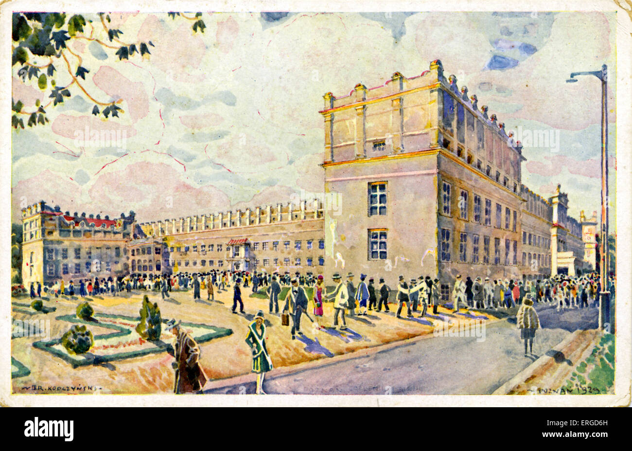 Outside the governmental palace, Poznan, Poland. During the National Exhibition, May - September 1929. Painted by Bronisław Stock Photo