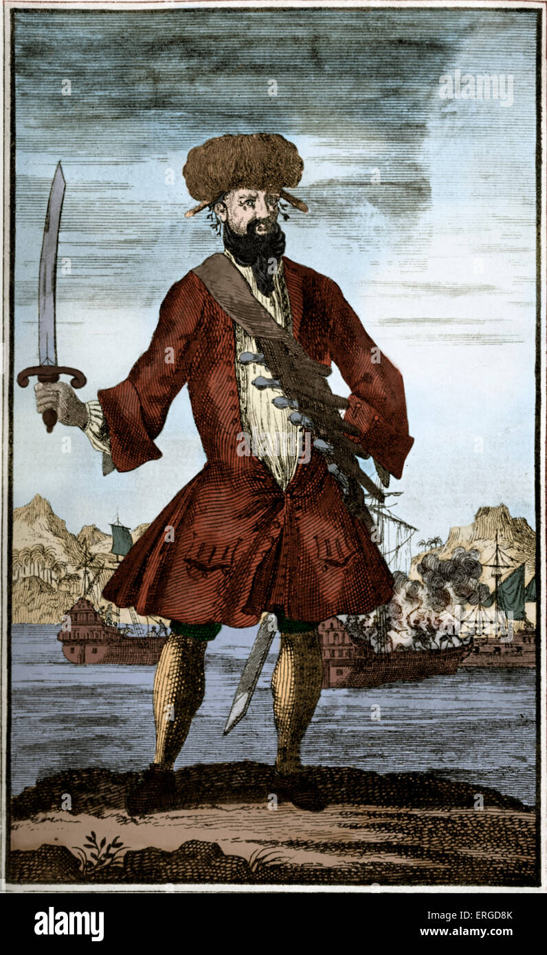 Pirate Edward Teach (Thatch, born Edward Drummond), commonly known as Blackbeard. English buccaneer in the Caribbean and the Stock Photo