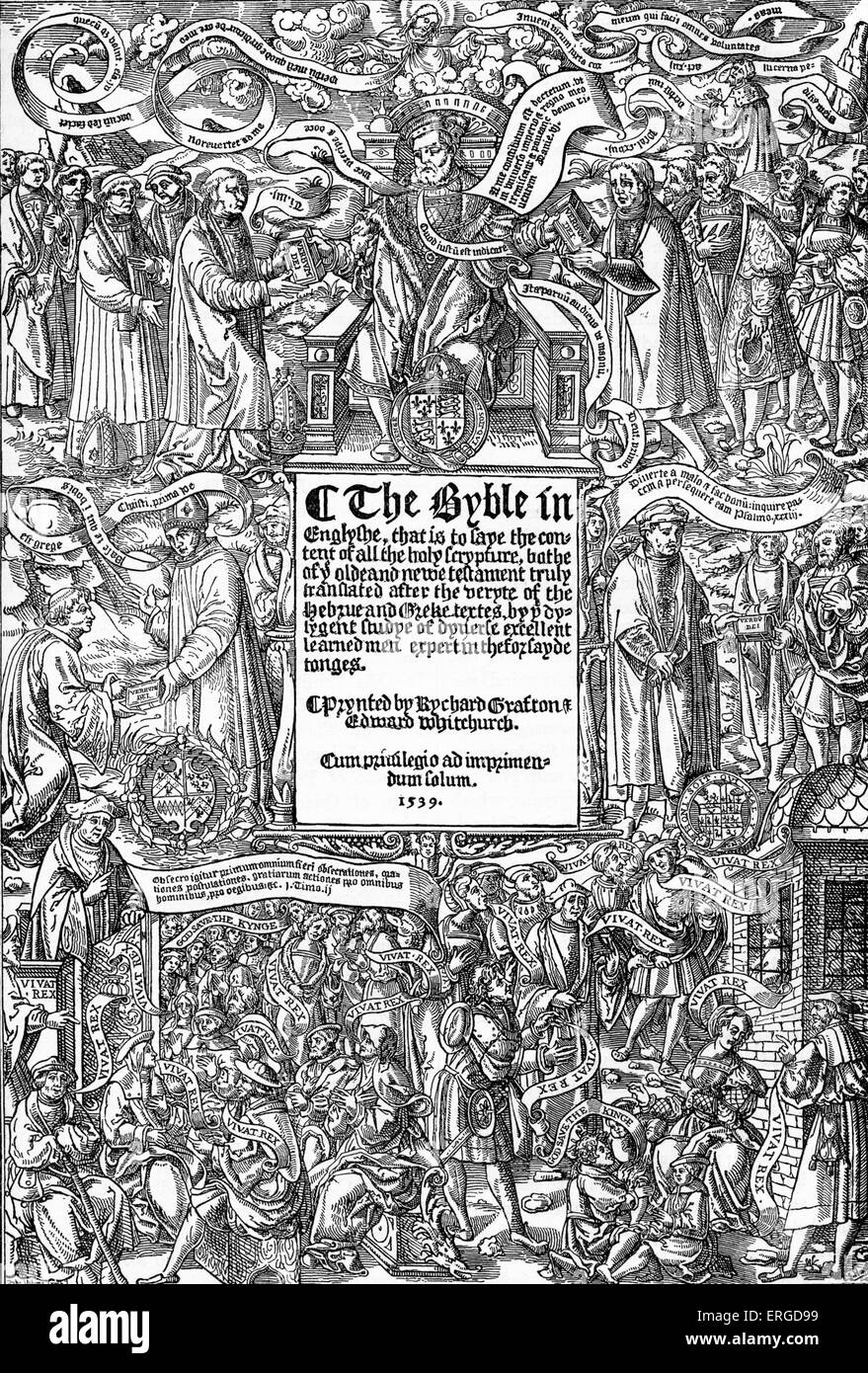Title page of the Great Bible. 1539. First authorised English translation of the Bible. Commissioned by Thomas Cromwell Stock Photo