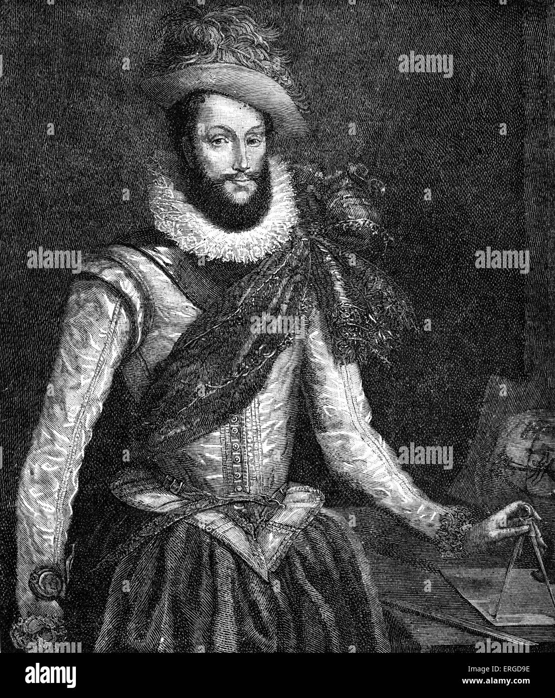 Sir Walter Raleigh. English writer, poet, courtier and explorer, c 1552 – 29 October 1618. Stock Photo