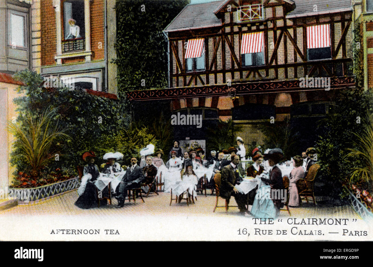 Afternoon tea at the 'Clairmont', Paris, c. 1900. In the rue de Calais. Stock Photo