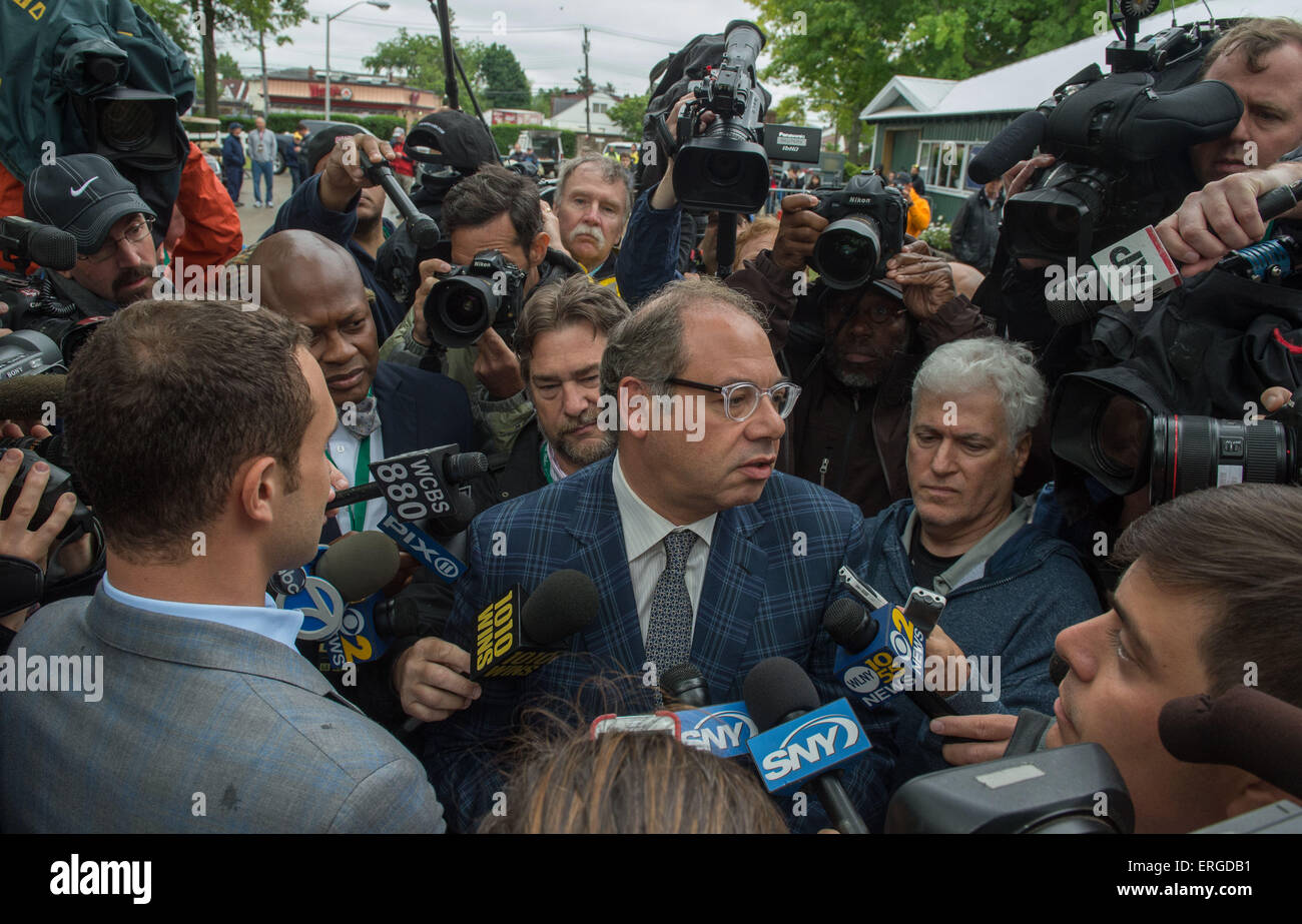 Elmont, New York, USA. 2nd June, 2015. Owner AHMED ZAYAT and his son