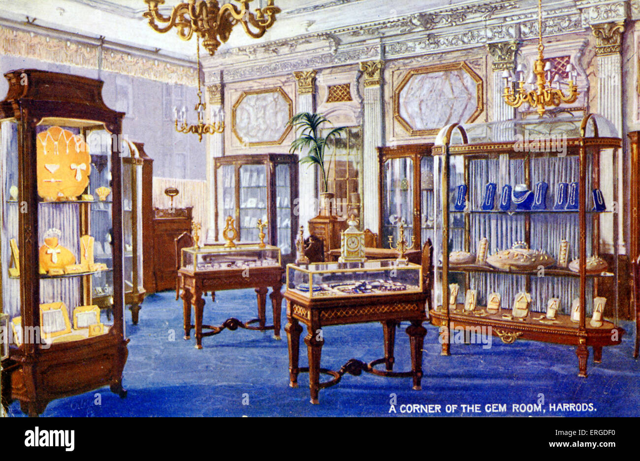 A corner of the Gem Room, Harrods. London department store based in Knightsbridge. Caption on back reads: 'Iti s a notable Stock Photo