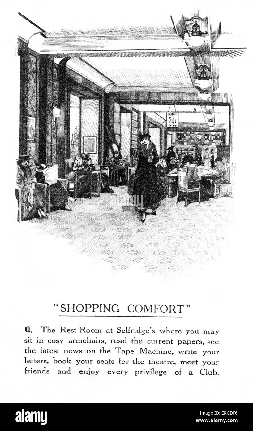 The Rest Room at Selfridge's, London. Department store on Oxford Street. Caption reads: 'Shopping comfort: The Rest Room at Stock Photo