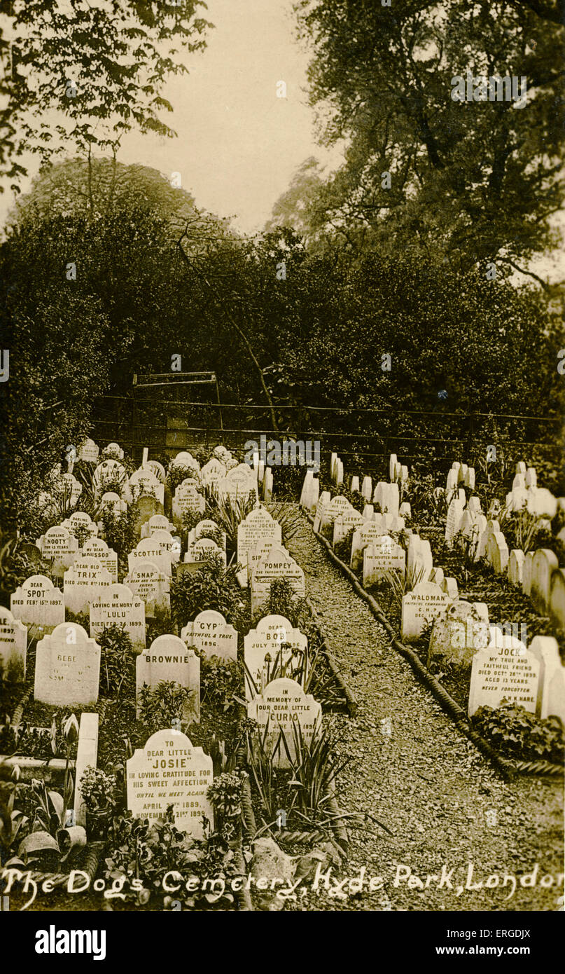 The Dog 's Cemetery, Hyde Park, London. Pets were buried there from 1881 - 1903, and there are around 300 graves, for cats and Stock Photo