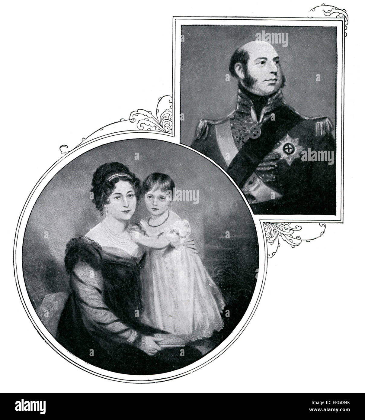 Queen Victoria at three yeard old with her mother Victoria Maria Louisa, Princess Regent of Leinigen, wife of Prince Edward, Stock Photo