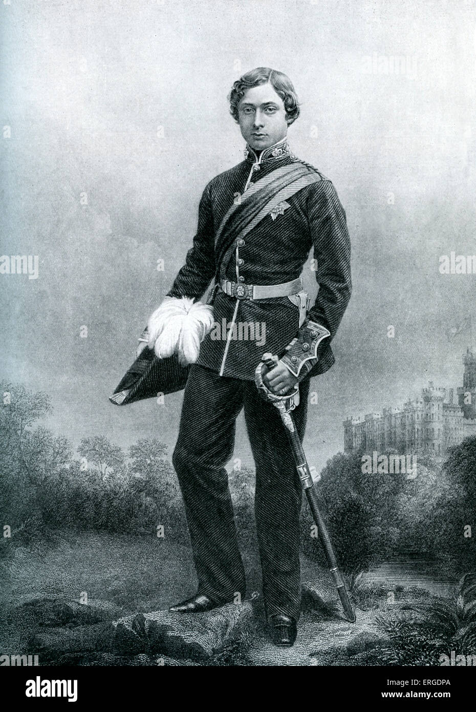 Edward VII - aged 18 years old, at time of appointment to the rank of colonel. From engraving after photograph taken at Windsor. EVII: King of the United Kingdom of Great Britain and Ireland and of the British Dominions and Emperor of India from 22 January 1901 until his death in 1910, 9 November 1841 – 6 May 1910. Stock Photo