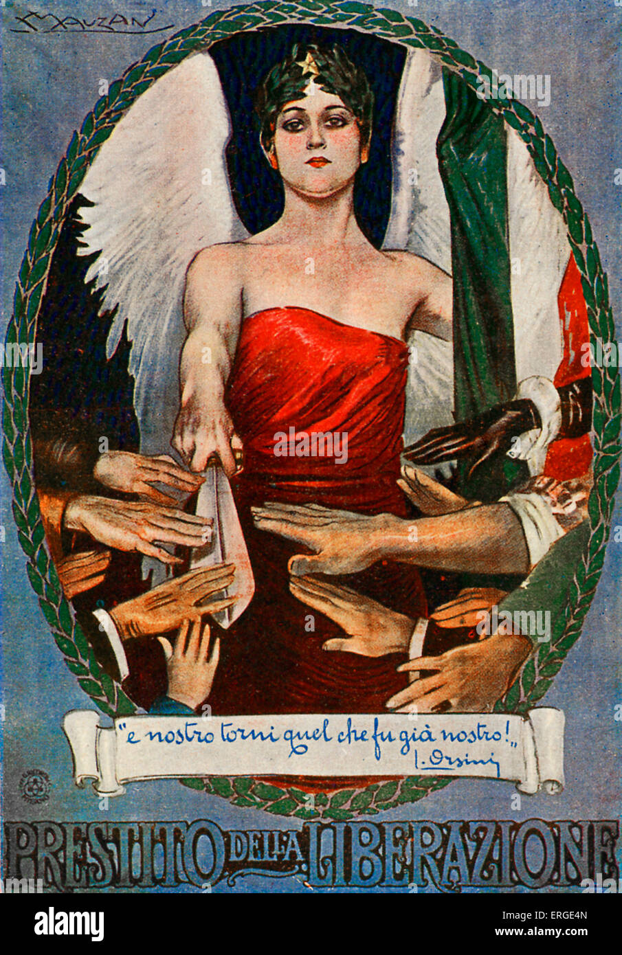 War bonds - Italian World War I postcard. Caption: ' E Nostro Torni quel che fu Già Nostr'  ['What was Ours Must be Returned to Stock Photo