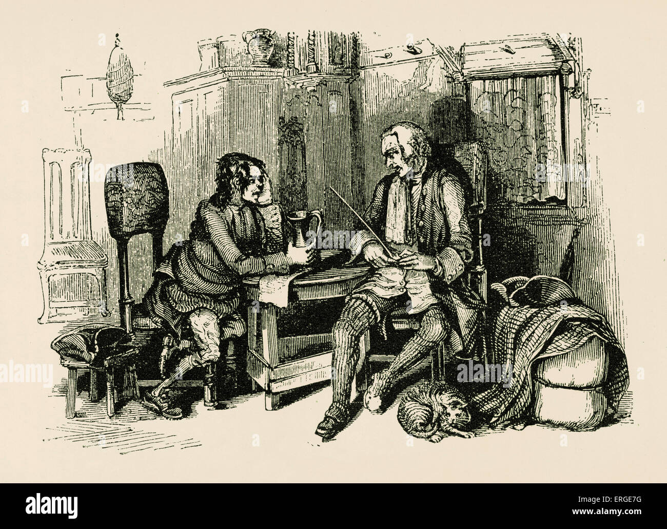 Rob Roy  by Sir Walter Scott. First published 1817.  Caption: Andrew Fairservice and the Pedlar.  RR: Robert Roy MacGregor, Stock Photo