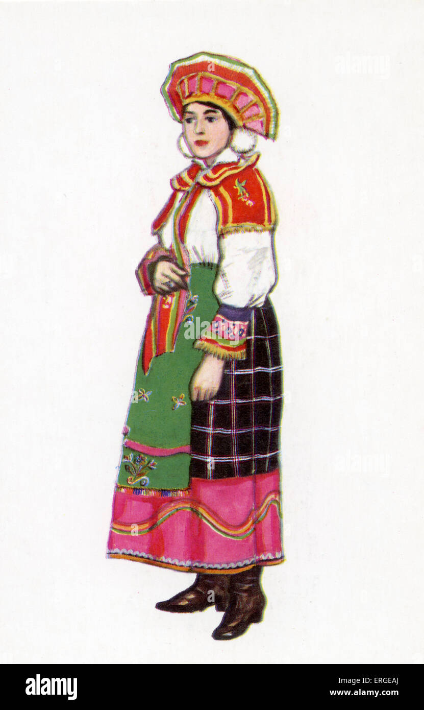 Russian traditional dress - illustration by N. Vinogradova.   Woman in dress of Orlov Province. Stock Photo
