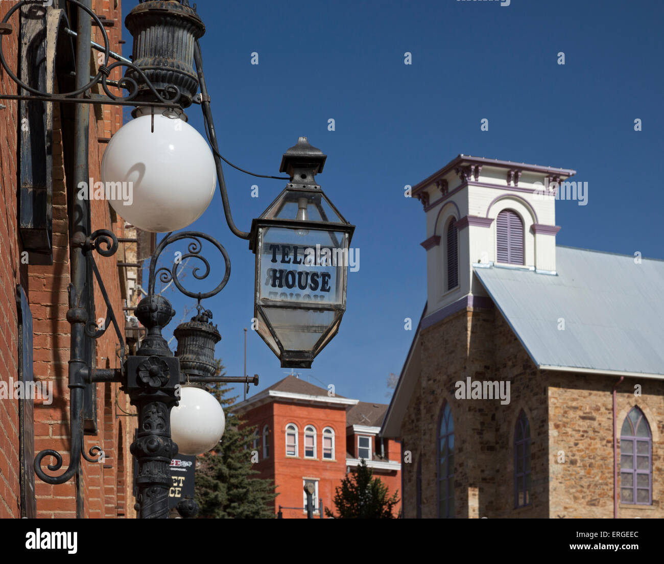 Central City, Colorado - The Teller House hotel-casino and St. James United Methodist Church in the historic district. Stock Photo