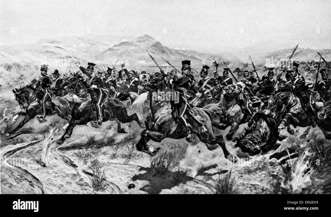The Charge of the Light Brigade at Balaclava,  25 October 1854. From engraving after painting by Richard Canton Woodville Stock Photo