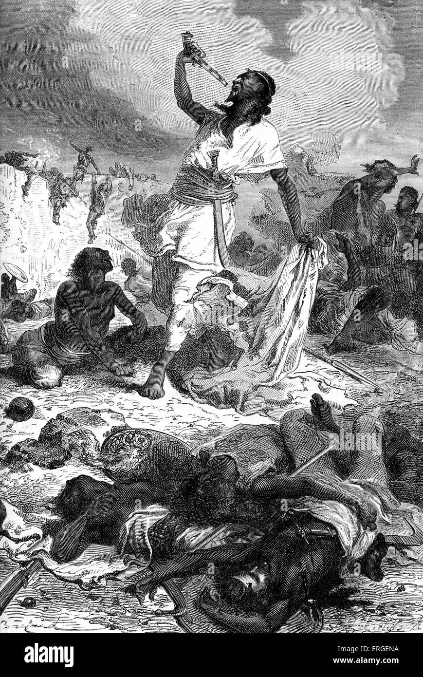 Tewodros II of Ethiopia 's death - late 19th century illustration. Committed suicide on  Easter Monday, 13 April 1868 following Stock Photo