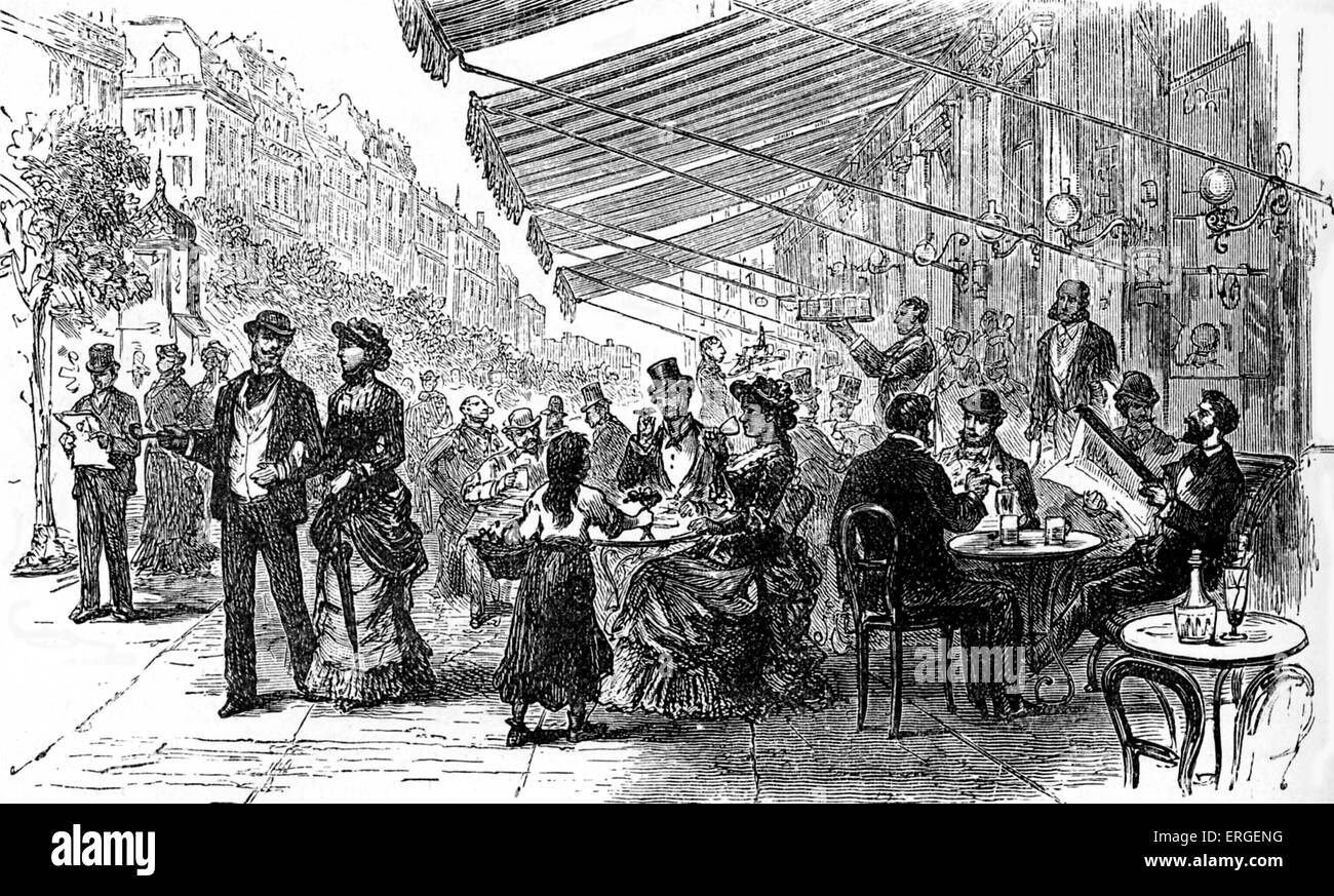 Boulevard Montmartre, Paris in 1870  - from late 19th century illustration. France. Stock Photo