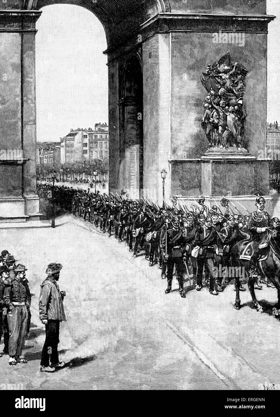 Franco - Prussian War: Prussian troops in Paris, France, 1870 . Passing under the Arc de Triomphe during Siege of Paris (19 Stock Photo