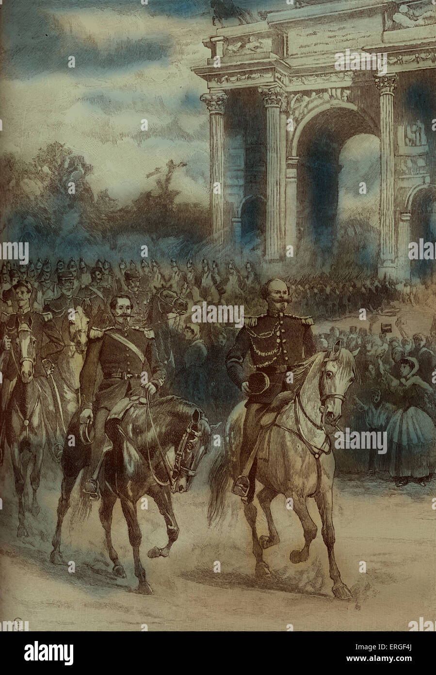 Napoleon III and King Victor-Emmanuel enter Milan, June 1859. Austrian defeat at the Battle of Magenta (4 June)  led to Stock Photo