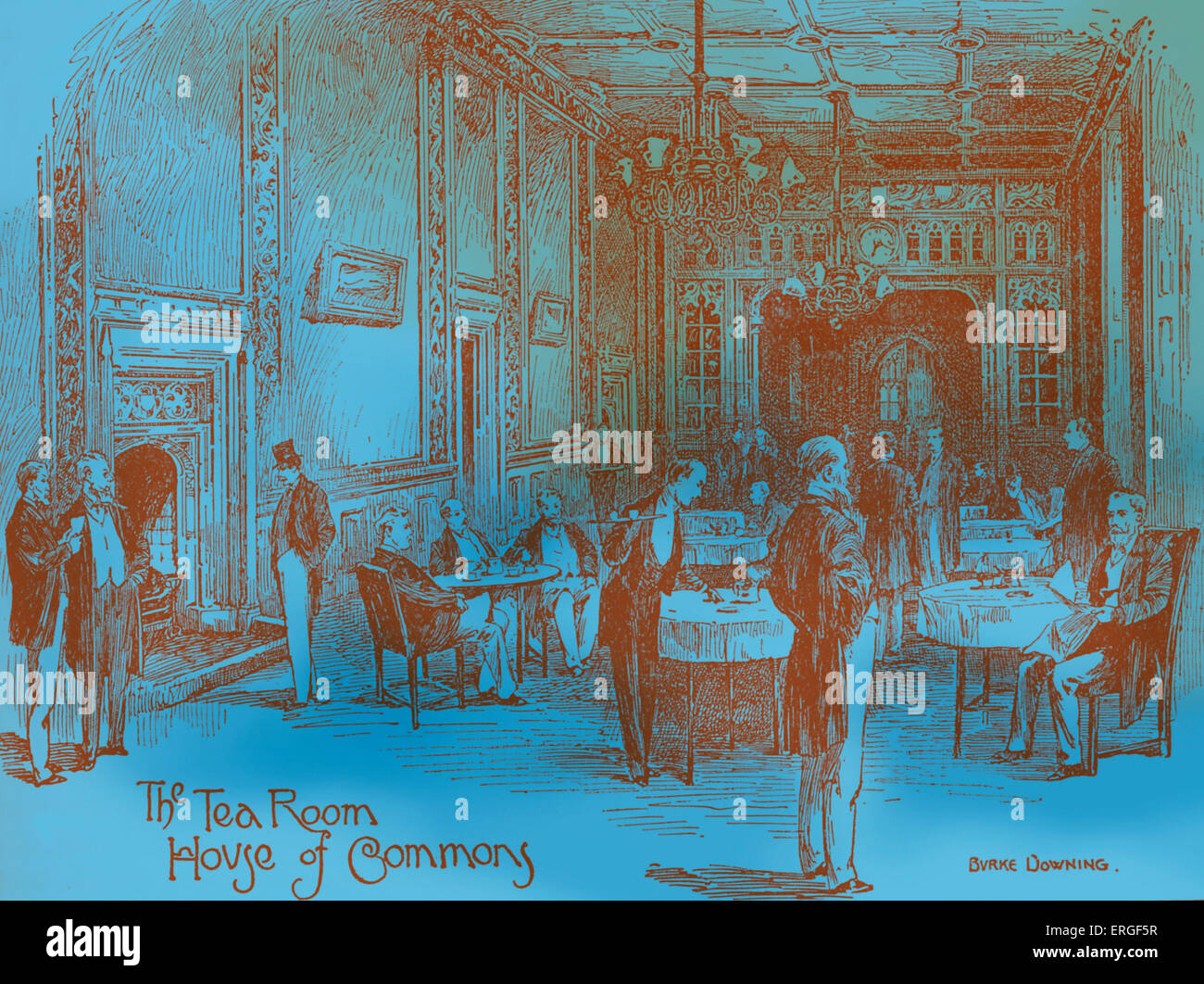 The Tea Room, House of Commons, Palace of Westminster, London, UK.  Late 19th century illustration. Stock Photo