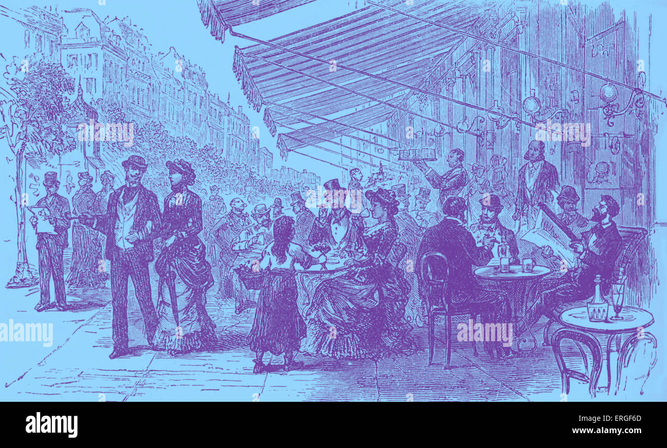 Boulevard Montmartre, Paris in 1870  - from late 19th century illustration. France. Stock Photo