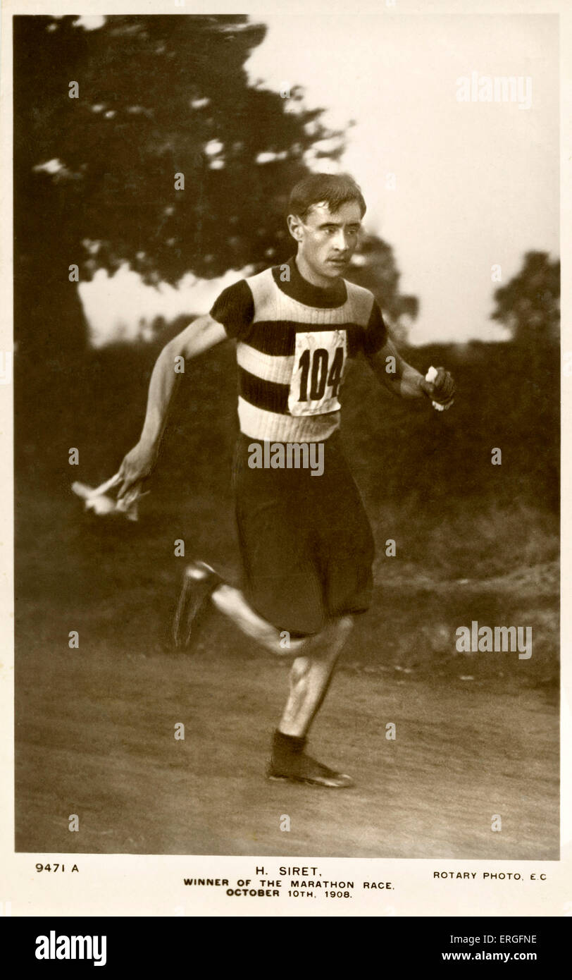 Olympics   1908 London, England. Henri  Siret winner of the Olympics Marathon Race  10 October 1908. Stock Photo