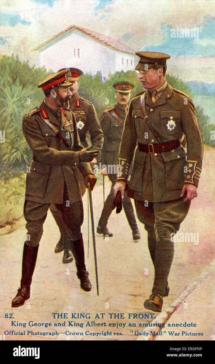 George V and Albert I of Belgium at the Front during World War 1. Enjoying an amusing anecdote. GV:  King of the United Kingdom Stock Photo