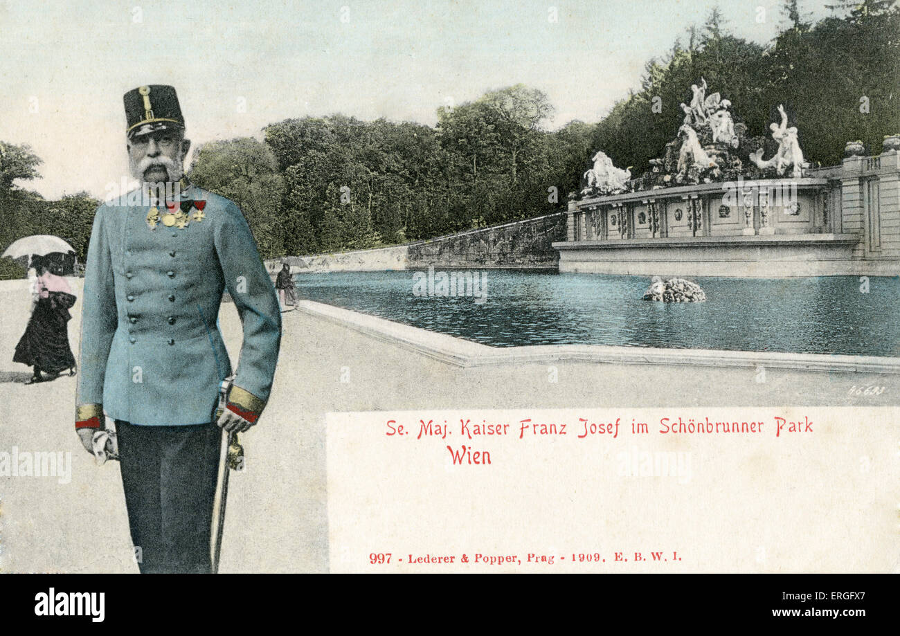 Kaiser Franz Joseph in Schönbrunn Palace Park, Vienna, Austria. 1909. Franz Joseph I of Austria, Emperor of Austria, King of Stock Photo