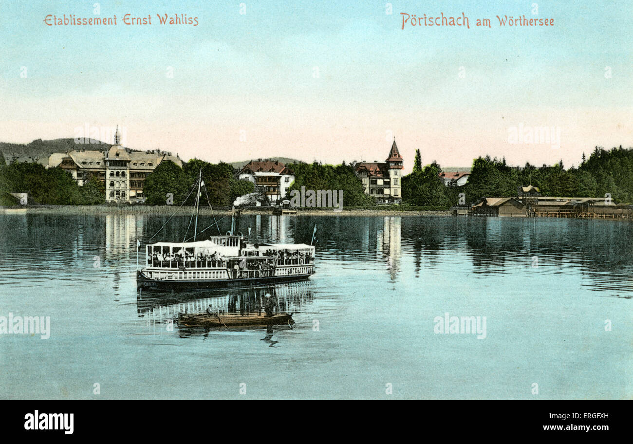 Pörtschach am Wörthersee, Austria. 1903. Steamboat on lake. Stock Photo