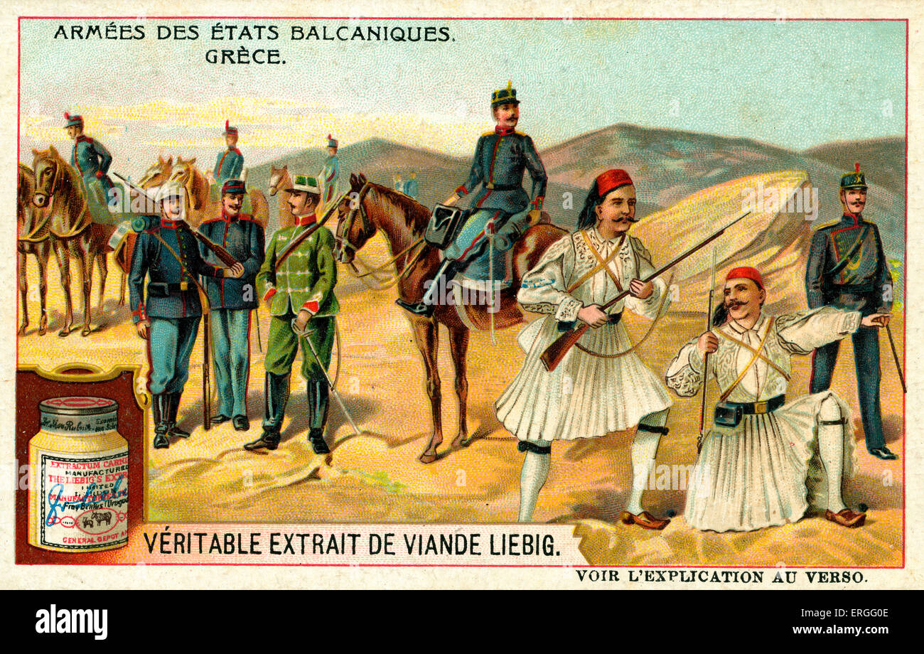 Armies of the Balkan States: Greece. 1910. (French: Armées des États balcaniques: Grèce). Liebig Extract of Meat Collectible Stock Photo