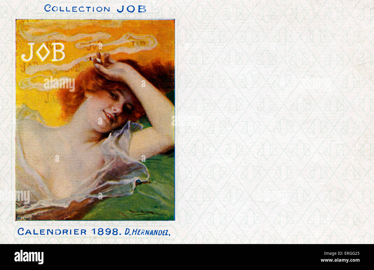 Collection Job - 1898 Calendar by D. Hernandez. Late 19th century French advertisement for cigarette papers. Stock Photo